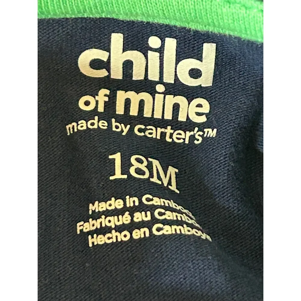 Child of Mine boys 18 M 2-piece blue alligator polo shirt green plaid shorts